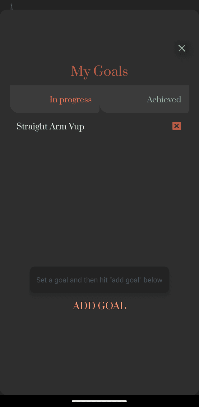 image of the app screen goals modals where users can set goals